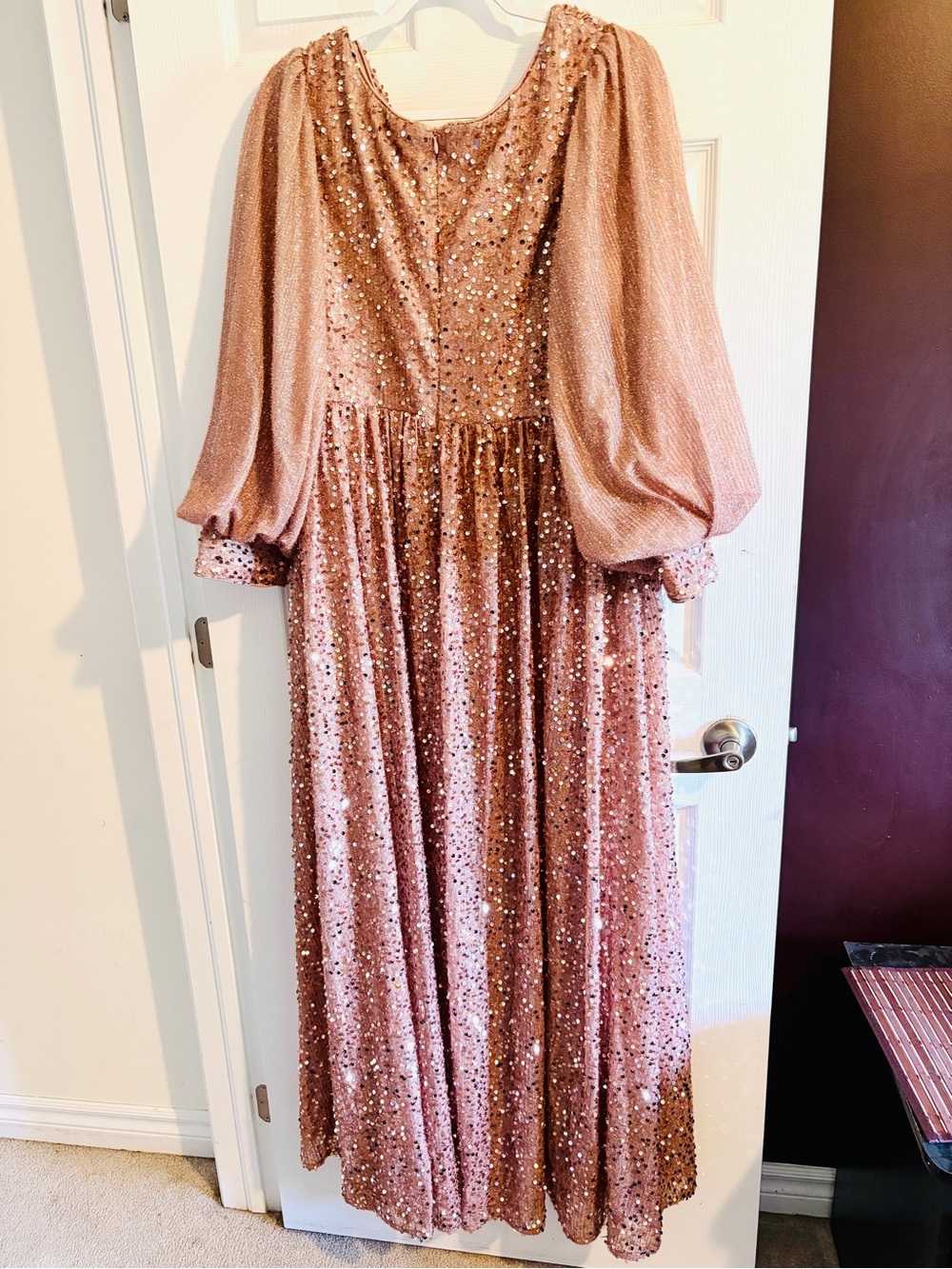 SHEIN Rose Gold Sequin Long Sleeve Prom Dress
